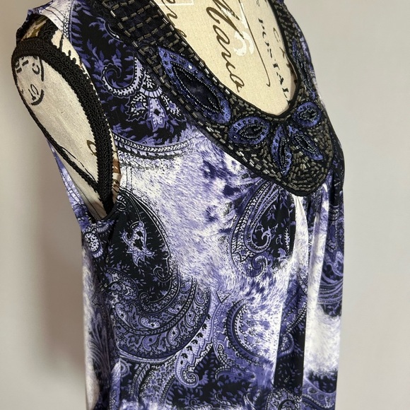 Dressbarn Blue Asymmetrical Embellished Sleeveless Tunic Medium - Picture 2 of 10